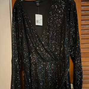 Forever 21 Plus black sequin tie waist skater dress